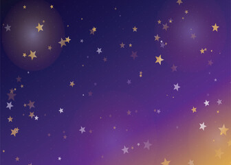 Magical Starry Night Sky Background with Sparkling Golden Stars, Dreamy Purple and Yellow Gradient Galaxy for Celebration, Fantasy, and Festive Wallpaper Design © Rakibs
