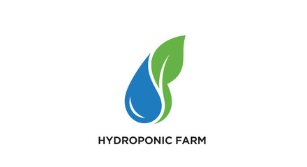 Fototapeta premium Hydroponic farm logo design featuring a water drop and a green leaf.