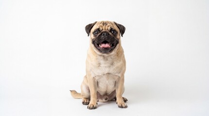 Obraz premium Happy pug dog sitting and looking at camera