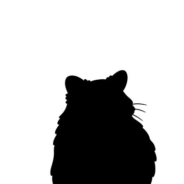 Black silhouette of a cute hamster isolated on white background. Simple animal vector illustration of a fluffy rodent, side view.