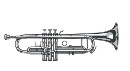 Naklejka premium Professional silver trumpet instrument shown in a detailed realistic illustration style for music and orchestral themes.