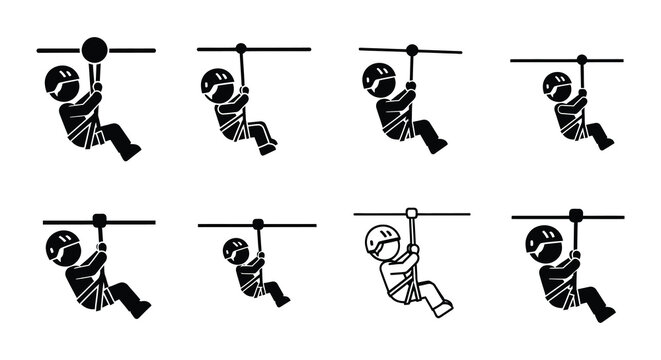 Zip line silhouettes vector illustration of a person on a cable