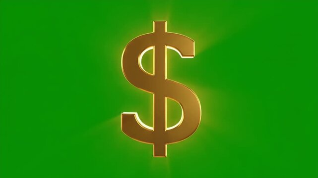 Golden Dollar Sign Rotating on Green Screen Background.
