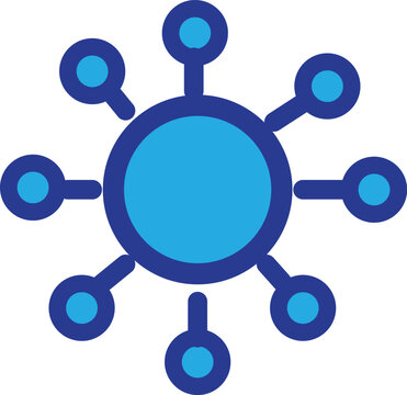 Central network and data hub icon, modern professional connectivity and digital system graphic elements, bold blue outline tech infrastructure symbols, isolated on white background Modern.
