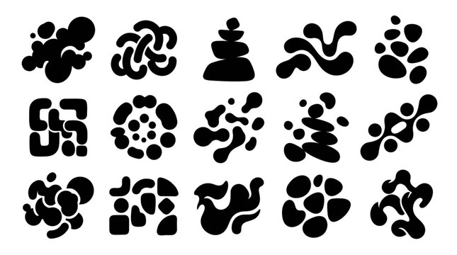 Abstract Organic Fluid Solid Black Shapes Vector Collection