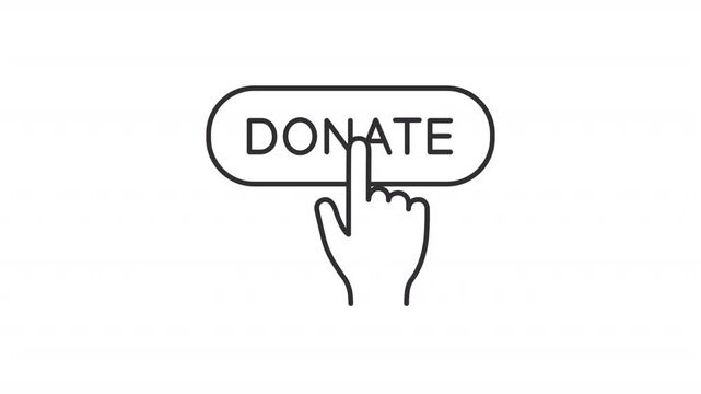 Animated hand clicking donate key line icon. App for online charity animation. Digital fund to support people in need. Outline element on white background. HD video with alpha channel
