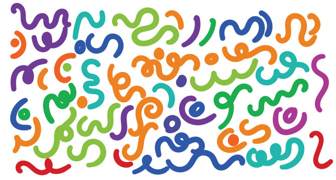 Colorful abstract squiggles and doodles pattern isolated on white background