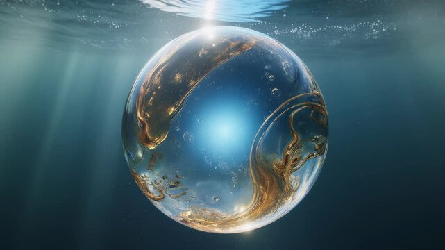 Globe underwater with sunlight shining through.