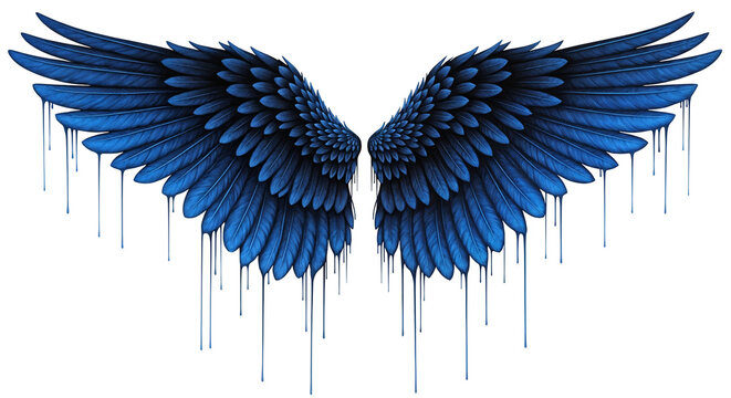 blue feather wings on transparent backdrop