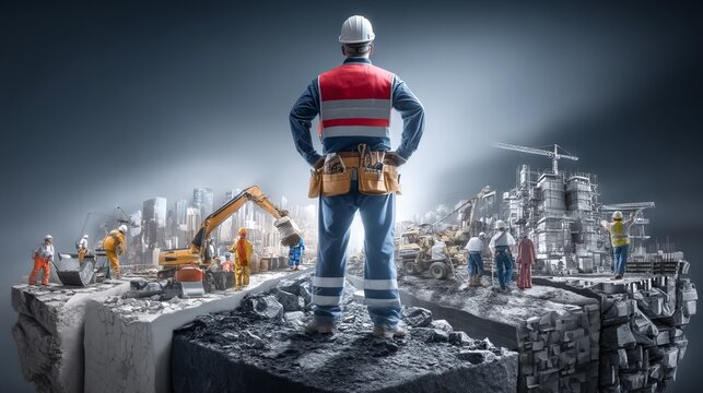 Worker Overseeing Color-Coded Zones on Construction Site