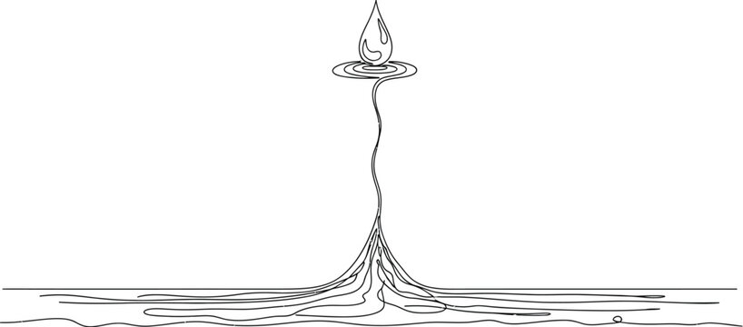 Minimalist single line drawing of a falling water drop creating concentric ripples on a calm surface capturing nature and fluid movement in a creative design