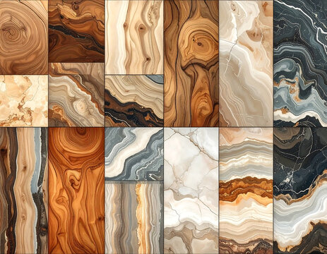 Textura Variadas de Madeira, M&aacute;rmore, Pedra e Linhas Sem Costura (seamless)