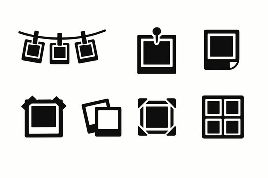 Retro Photo Icons. Retro photo display. Filled icon set of retro photo display: clip-on string photo, hanging