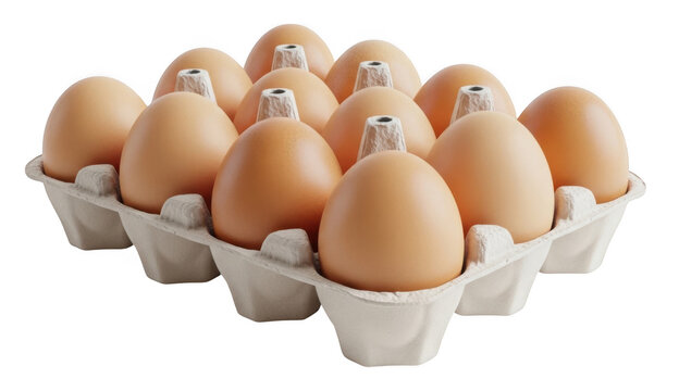 dozen brown eggs in cardboard carton