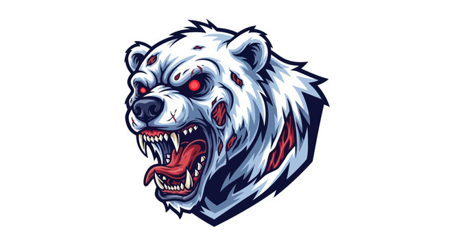 Fierce Polar Bear Zombie Head Illustration