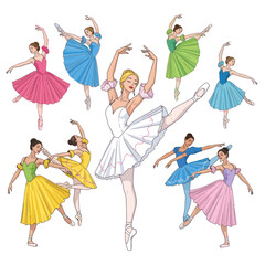 Ballet Dancers Performing Graceful Poses in Colorful Tutus © anis