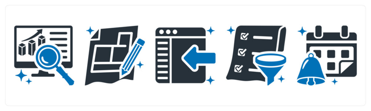A set of 5 icons as dashboard, layout, sidebar