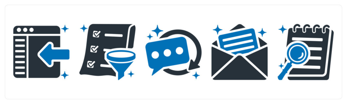 A set of 5 icons as sidebar, filter list, reply