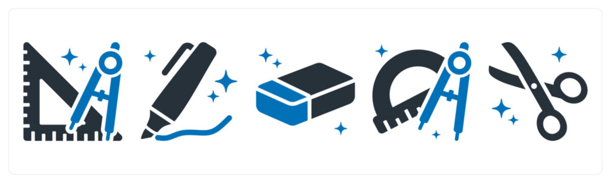 A set of 5 icons as geometry, marker, eraser