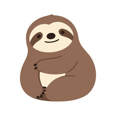 Fototapeta premium Cute sloth sitting with its arms crossed and smiling gently in a cartoon style