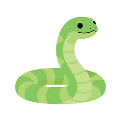 Naklejka premium Cartoon green snake with curved body and subtle light-green stripes, isolated on white