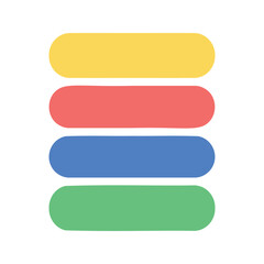 Fototapeta premium Stack of rounded rectangles arranged in various colors against a white backdrop
