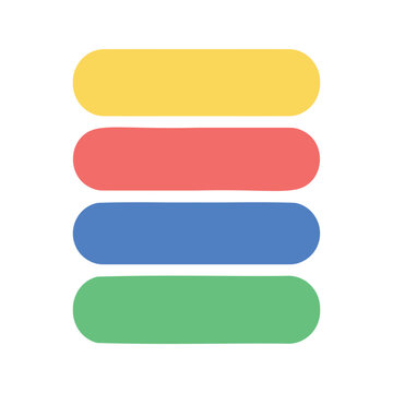 Stack of rounded rectangles arranged in various colors against a white backdrop