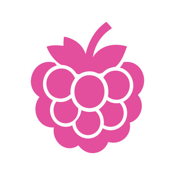 Bright pink raspberry silhouette on a white backdrop creates a fresh and simple design