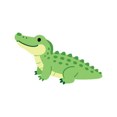 Fototapeta premium Illustration of a cute green cartoon alligator smiling on an isolated white background
