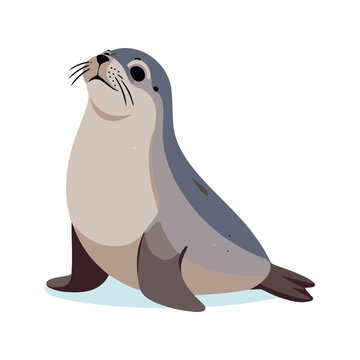 Cute grey seal sitting and looking up with curiosity, a cartoon illustration
