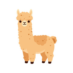 Fototapeta premium Cartoon style llama illustration with a cheerful expression standing on a white backdrop