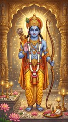 Fototapeta premium Lord rama blessing in temple divine art representation spiritual environment serene viewpoint