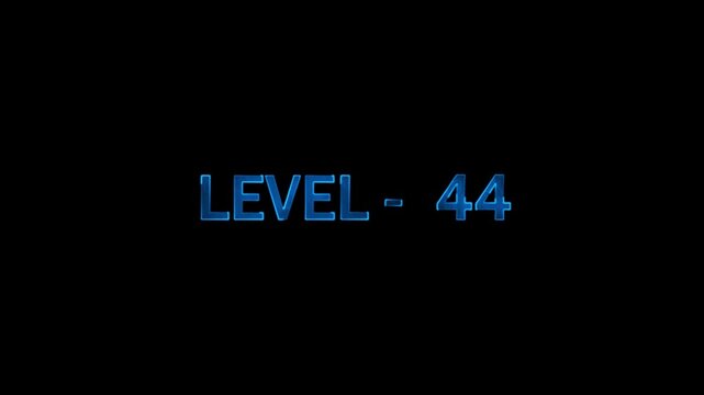Level 44 electric blue text animation on black background creating a dynamic digital effect