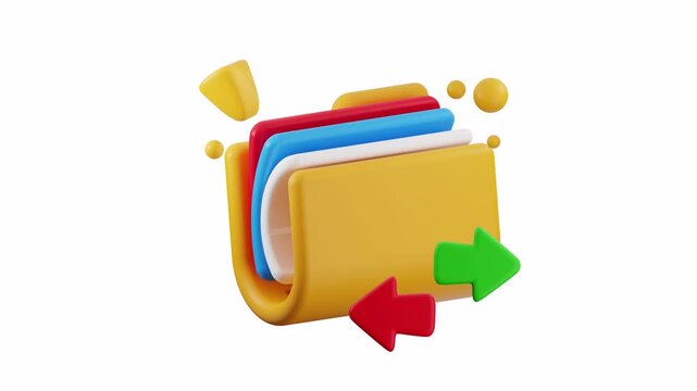 3d folder icon with colorful documents and arrows, suitable for digital organization, file management, online storage, and business presentations.