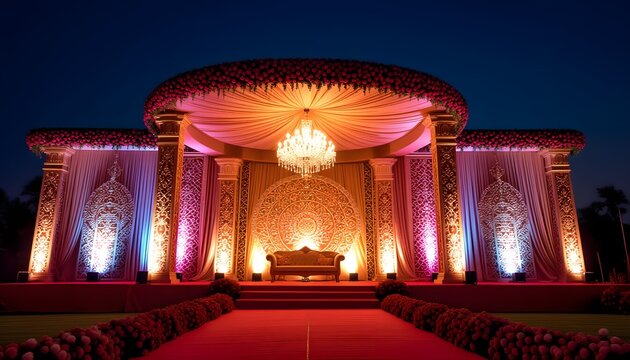 Large scale indian wedding stage decoration with wide coverage