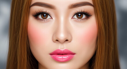 Fototapeta premium close-up portrait of woman with brown hair and makeup