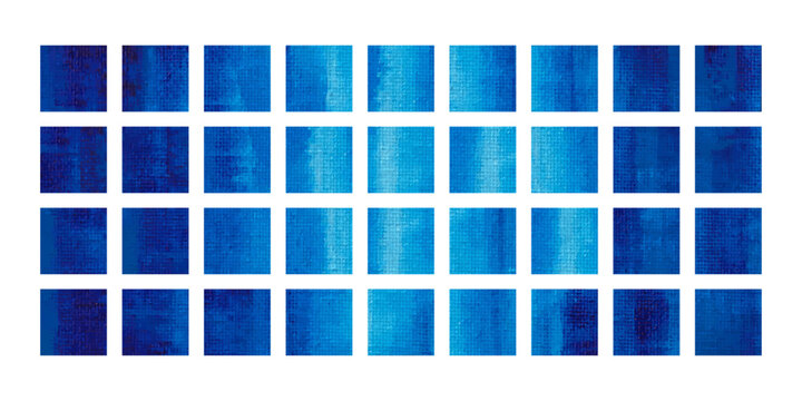 キャンバスに青い絵の具で描かれたテクスチャ素材　コラージュ、バナー、背景用のベクターイラストセット