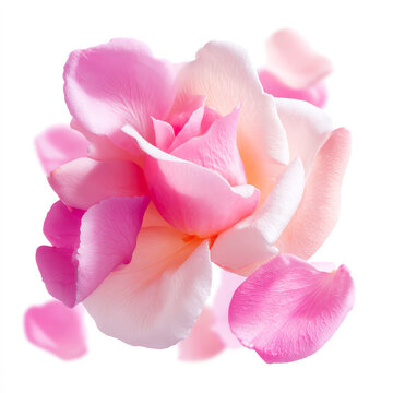 Macro Photography of Beautiful Pink Rose Flower with Soft Petals Blooming Isolated on White Background