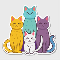 Fototapeta premium Group of Four Cute Cartoon Cats in Different Colors