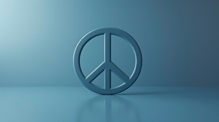 Peace sign symbol extruded on monochromatic blue surface minimalist 3d digital illustration for international peace day campaigns