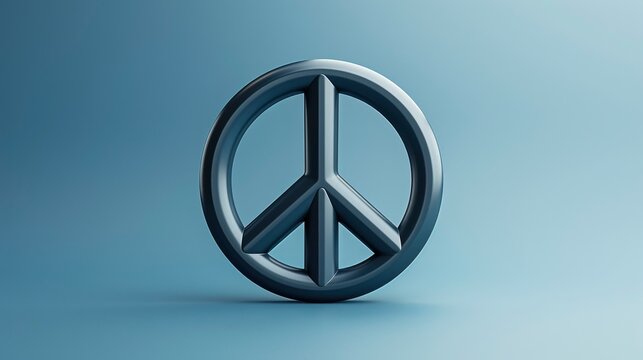 Peace sign symbol extruded in 3d rendering on monochromatic blue matte surface minimalist digital illustration for social justice campaigns