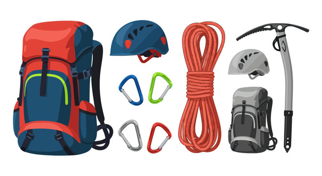Climbing Gear Set: Backpacks, Helmets, Rope, Ice Axe, Carabiners