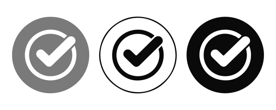 Circular check mark icons in different styles black and grey tick symbols for validation and approval.