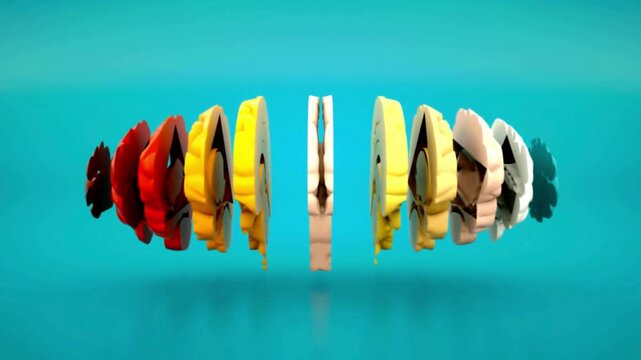 Vibrant spectrum of abstract layered segments digitally rendered, showcasing progression and visual harmony