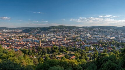 Obraz premium panoramic view of Stuttgart, summer daylight, clear sky, German architecture, beautiful landscape, vibrant colors 