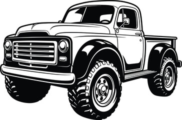 Vintage Lifted 4x4 Pickup Truck Vector Illustration Graphic. © Vhya