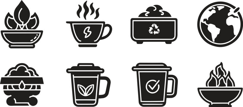 Eco-Friendly Organic Waste and Sustainable Energy Icon Set