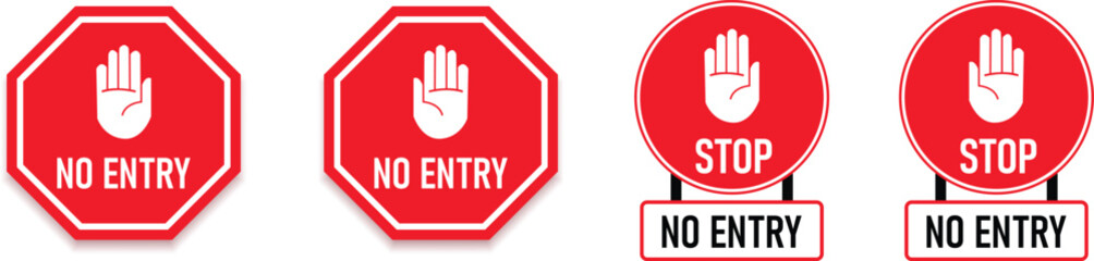 Set of no entry and stop signs. © AntZz