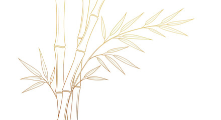 Obraz premium Golden bamboo branches and leaves, elegant minimalist line art, white background