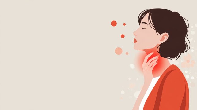 Woman with Sore Throat Holding Neck in Pain